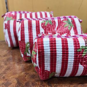 Estuche de Maquillaje de Tres Piezas Reutilizable con Cierre de Cremallera, Diseño de Frutas, Acolchado, de Algodón Ecológico, para Primavera/Invierno - Product Image 2