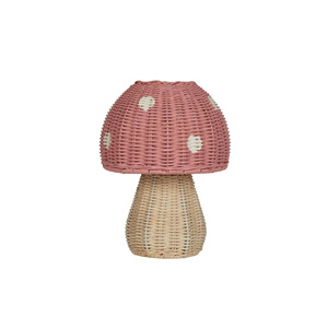 Lámpara de mesa de ratán rosa con lunares, estilo hongo, para mesita de noche, hogar, hotel, resort, guardería, decoración de habitación infantil. - Product Image 1
