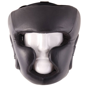 <b>Boxing</b> Head Guard PU Leather Black Unisex Adjustable Hook Loop Closure Protective Gear for Adults Universal - Product Image 1