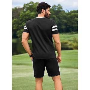 Ensemble survêtement homme personnalisé 2 pièces, col rond, imprimé décontracté, rayures, tenue courte, respirant et coupe-vent pour l'hiver - Product Image 4