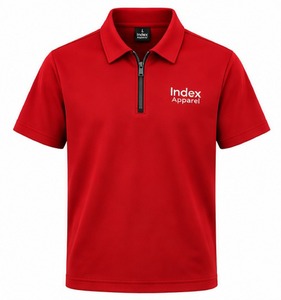 Camiseta Polo Roja de Manga Corta con Cierre de Cremallera para Hombre, Marca Index Apparel, Bordada, de Color Sólido, Informal, de Secado Rápido, Tejida en Poliéster - Product Image 1