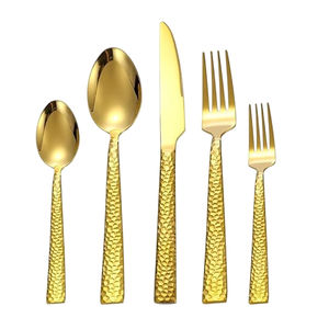 Compre un Juego de Cubiertos Dorados con Diseño de Mango Martillado, Cubiertos de Acero Inoxidable de Lujo para Bodas, Fiestas y Cenas Elegantes - Product Image 1