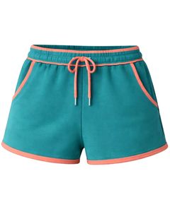 Shorts en molleton de coton personnalisés pour femmes, couleur turquoise avec contraste corail, taille élastique, décontractés, pour l'été, sport et détente, fabricant - Product Image 1
