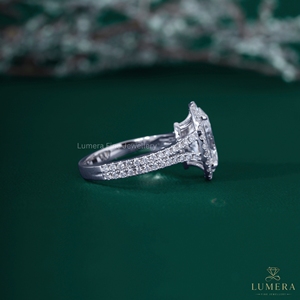 แหวนหมั้นเพชรทรงรีสุดหรู ฝังเพชรแบบ Halo ทองคำขาว 14K 18K ดีไซน์วงแหวนแบบแยกส่วน ประดับเพชรแบบ Pave สำหรับงานแต่งงาน แหวนเจ้าสาวสำหรับผู้หญิง - Product Image 4