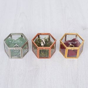 Glass Jewelry <b>Box</b> Hexagon Shape With Lid Minimalist Design Hinged Metal Frame <b>Storage</b> Container - Product Image 3
