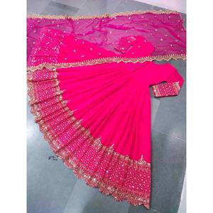 VESTIDO DE TRABAJO DE SECUENCIA BORDADA GEORGETTE CON DUPATTA ROSA - Product Image 1