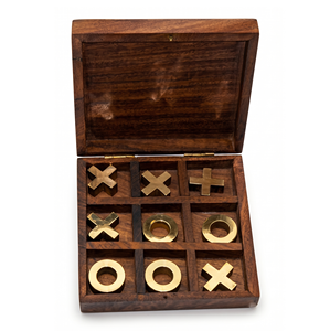เกมกระดานไม้ทองเหลืองทำมือ ติ๊กต่อ ตัวต่อจิ๊กซอว์ พร้อมตัวหมากแบบ Noughts and Crosses - ของขวัญสุดหรู ทนทาน สำหรับเด็กและผู้ใหญ่ - Product Image 1