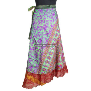 New Indian-Vintage Silk Sari Magic <b>Wrap</b> <b>Skirt</b>-Reversible Women Wear Vintage Silk Sari Long Length <b>Wrap</b> Around <b>Skirt</b> 2 Layers - Product Image 4