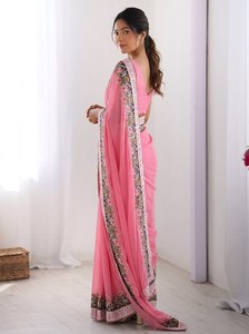 Exclusivo Saree de Georgette con Diseño de Diseñador y Blusa Elegante, Estilo Étnico Moderno y a la Moda - Product Image 2