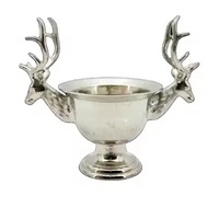 Seau à champagne de luxe en argent, motif renne, avec tête de cerf décorative, pour fêtes de Noël et bars