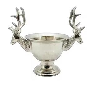Seau à champagne de luxe en argent, motif renne, avec tête de cerf décorative, pour fêtes de Noël et bars - Product Image 4