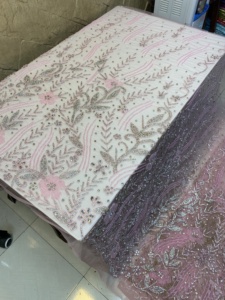 Elegant Eco-Friendly Traditional Luxury Floral Embroidered Mesh Fabric Beaded <b>Sequin</b> Handmade High Quality Customizable Size - Product Image 3