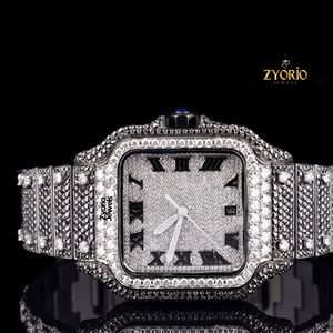 Reloj de Lujo con Moissanita, Caja Cuadrada, Esfera de Cristal de Zafiro, Números Romanos Completos, Tono Plateado, Caja de Acero Inoxidable - Product Image 1