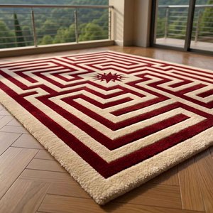 Tapis en laine tufté à la main, tapis géométrique bordeaux ivoire, tapis décoratif moderne pour salon, chambre, bureau, tapis sur mesure - Product Image 5
