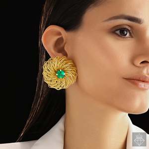 PRAO Fine <b>Stud</b> <b>Earrings</b> Anti-Tarnish Golden Nest <b>Emerald</b> Elegant and Luxurious Style - Product Image 3