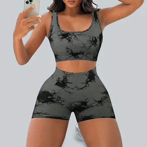 3 pcs Seamless Yoga Set, Sports Fitness Tie-dye High-waist Butt-lifting Leggings and <b>Shorts</b> - Product Image 4