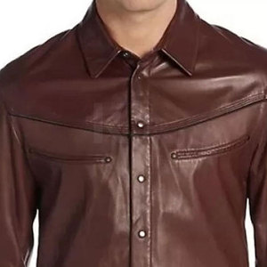 Chemises en cuir coupe classique pour hommes, tissu doux et durable, confortables pour le bureau et les occasions décontractées. - Product Image 3