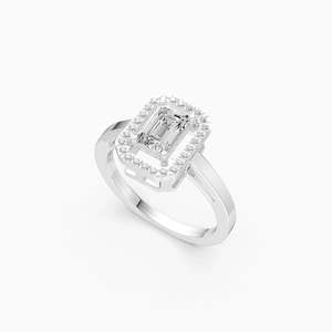 Graceful Emerald Cut Lab Grown Diamond Halo Solitaire Engagement Ring With 0.74 Ct | In 9K Yellow White And Rose Gold - Product Image 3