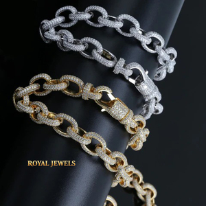Bracelet à maillons ovales Ice Cubed, chaîne épaisse, bijoux en moissanite et diamant, couleur or, argent, pour club, cadeau - Product Image 1