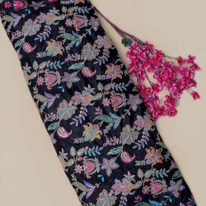 Botanical Floral Vine Blooming Lotus/Blossom Small Paisley Accents Tropical Floral Spray SequinOutline Embroidery Woven Fabric - Product Image 4