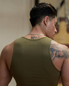 Débardeurs côtelés à séchage rapide et ajustement musculaire avec logo personnalisé, col ras du cou, pour la gym, la course et le fitness, pour hommes - Product Image 4