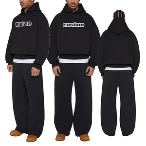 Conjunto Deportivo con Capucha para Hombre, Color Negro, Estampado de Letras Personalizado, Sudadera y Pantalones Holgados de Algodón, Ropa Urbana de Otoño, Manga Larga - Product Image 1