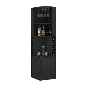 Mueble Bar Esquinero de Doble Puerta con Ocho Botelleros Integrados y Estante para Copas, Color Negro - Product Image 2