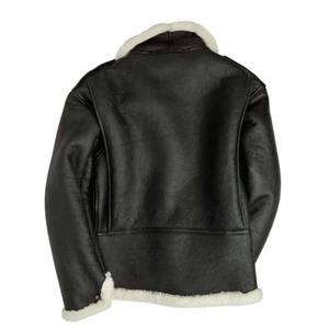 Blouson aviateur en cuir véritable pour homme, doublé en peau de mouton, coupe-vent, manteau d'hiver, style motard, fermeture éclair - Product Image 2