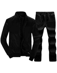 Black Solid Tracksuit Set <b>Zip</b> <b>Up</b> <b>Jacket</b> Jogger Pants Casual Sportswear for Men Women Travel Workout - Product Image 1
