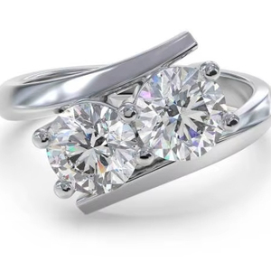 แหวนเพชรทรงกลมสองเม็ด 0.40 กะรัต เพชรเลี้ยงในห้องปฏิบัติการ ตัวเรือนทอง 18K และแพลตตินัม - Product Image 1