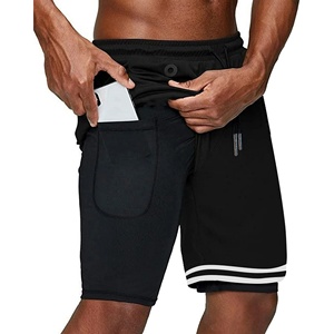 Shorts de course athlétiques pour hommes de haute qualité, couleur noire, séchage rapide, réfléchissants, avec poches zippées - Product Image 2