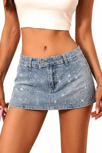 Mini-jupe en jean taille haute, couleur unie, délavée, coupe trapèze décontractée pour femme, taille standard, style été - Product Image 2