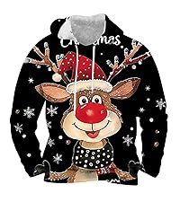 Sweat à capuche pour homme avec imprimé renne de Noël, nœud rouge et chapeau de Père Noël, décontracté pour l'hiver - Product Image 3