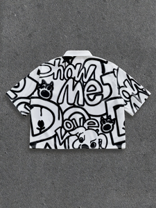T-shirt imprimé graphique épais, style urbain vintage, coupe oversize et carrée, col rond, entièrement imprimé, coupe courte - Product Image 5