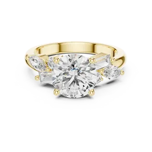 Bague de fiançailles en diamant de laboratoire taille ronde 2 carats, or massif 18 carats, certifiée IGI, style vintage marquise baguette VVS E-F - Product Image 1