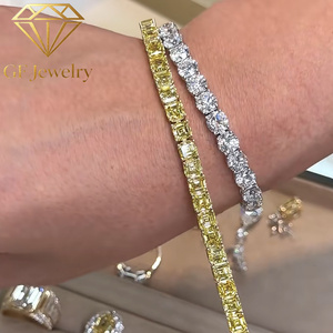 Pulsera de tenis de oro amarillo de 14 quilates con diamantes amarillos de laboratorio talla Asscher - Product Image 3