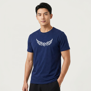 <b>Men's</b> Solid <b>Navy</b> <b>Blue</b> O-Neck Short Sleeve Cotton <b>T</b>-<b>Shirt</b> Regular Fit Casual Jersey Knit Plain Dyed - Product Image 4