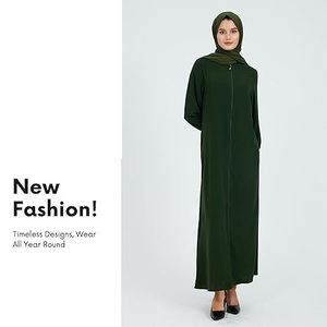 New Modest Fashion Abaya Elegant Modern Islamic Dress Latest Model Blank Green Zipper Open Dubai Abayas Women Breathable - Product Image 2
