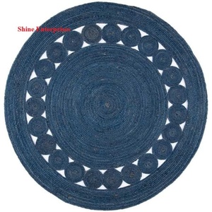 Alfombras de yute trenzadas 100% hechas a mano con diseño nuevo, con franjas azules, reversibles y antideslizantes, para dormitorio, mesa, picnic y yoga. - Product Image 5