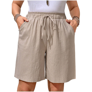 Shorts de Lino para Mujer, Cintura Alta, Color Sólido, con Cordón, Casuales, Transpirables, Tejido de Lino, Corte Regular - Product Image 5