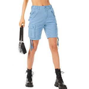 New Fashion <b>Knee</b> <b>Length</b> <b>Women</b> <b>Cargo</b> <b>Shorts</b> 100% Cotton Solid Color High Waist Button Fly Casual Tactical Summer <b>Cargo</b> <b>Shorts</b> - Product Image 4