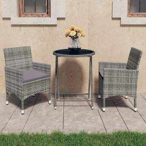 Conjunto de Bistro Plegable Pequeño en Ratán Sintético Gris y Vidrio Templado para Muebles de Patio - Product Image 1