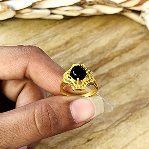 Nouvelles bagues en onyx noir, style tribal, en laiton plaqué or 18 carats, motif étoile géométrique bohème pour femmes, vente en gros/OEM/ODM - Product Image 3