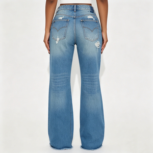 Jean baggy décontracté pour femme en denim déchiré et vieilli, coupe oversize, ultra-doux, respirant, écologique, avec perles, tissu de qualité supérieure - Product Image 2