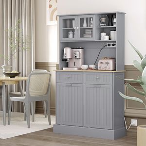Mobile dispensa da cucina grigio con stazione di ricarica, 2 ante ribaltabili e supporto per microonde - Product Image 2