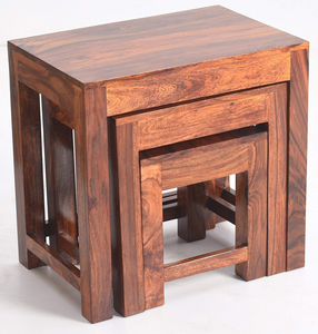 Mesas Auxiliares de Madera, Taburetes Rústicos de Madera Maciza con Vetas Naturales y Superficies Cuadradas para Sala de Estar, Dormitorio, Baño - Product Image 5