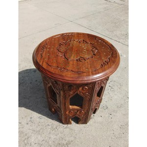 Hand-Carved Sheesham Wood Octagonal <b>Folding</b> Side <b>Table</b> - Wholesale - Product Image 2