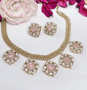 Stylish Premium Quality Gold Plated Ethnic Moissanite Necklace <b>Set</b> Earring Wedding Engagement <b>Gift</b> Party Wear Jewelry <b>Women</b> - Product Image 2