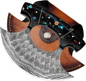 Nuevo Cuchillo Ulu de Acero de Damasco, Cortador de Pizza, Mezzaluna, para Deshuesar, con Punta de Gota, para Rebanar y Picar, para Camping, con Mango de Madera, Sheikh - Product Image 1