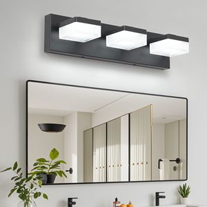 Modern Acrylic Matt Black LED 3-<b>Light</b> <b>Vanity</b> <b>Light</b> for Bathroom Transparent Over <b>Mirror</b> Design - Product Image 2